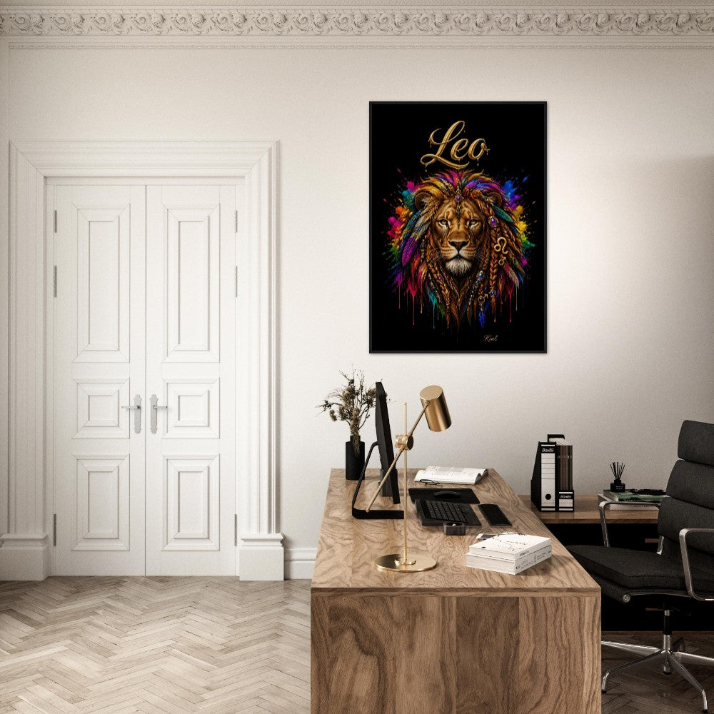 Leo Neon Zodiac Lion Poster, Colorful Wall Art, Artistic Astrology Canvas, Zodiac Gift for Him, Danish Art Studio