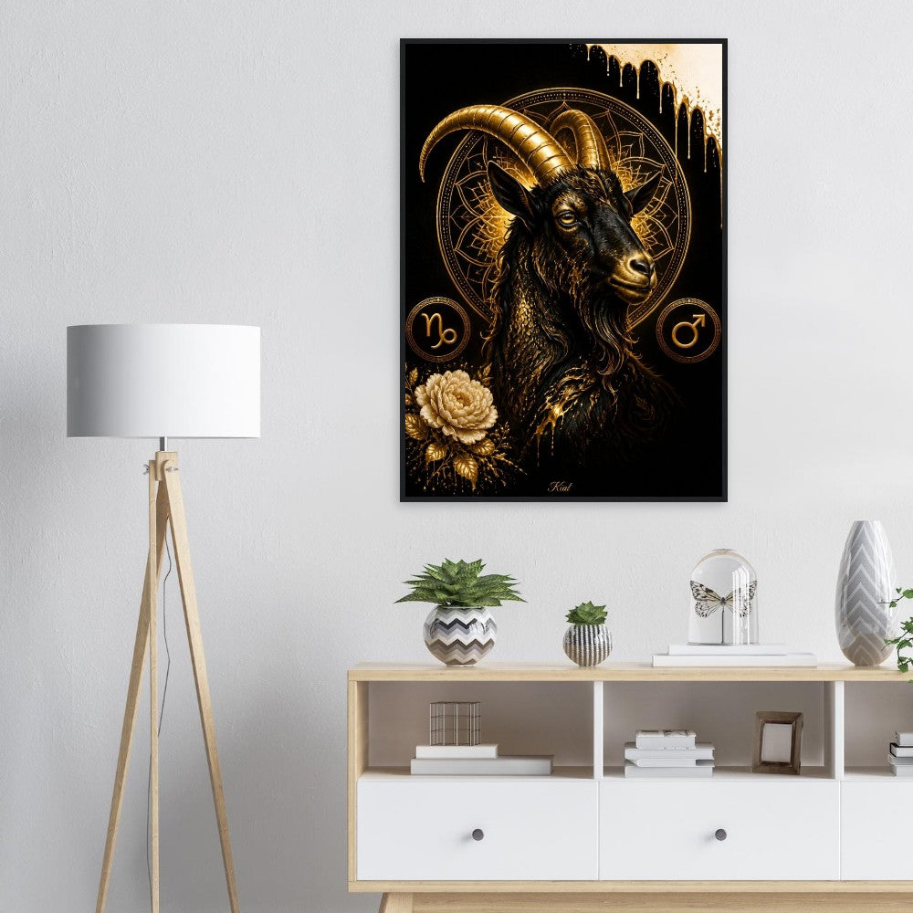 Capricorn Zodiac Goat Poster, Gold Wall Art, Astrology Canvas, Goat Portrait, Zodiac Gift for Him, Danish Art Studio