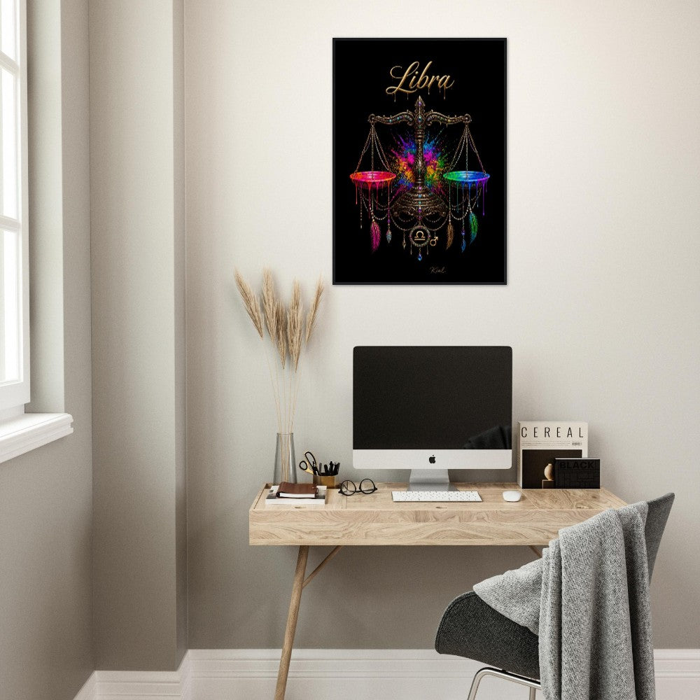 Libra Neon Zodiac Scales Poster, Colorful Wall Art, Artistic Astrology Canvas, Zodiac Gift for Him, Danish Art Studio