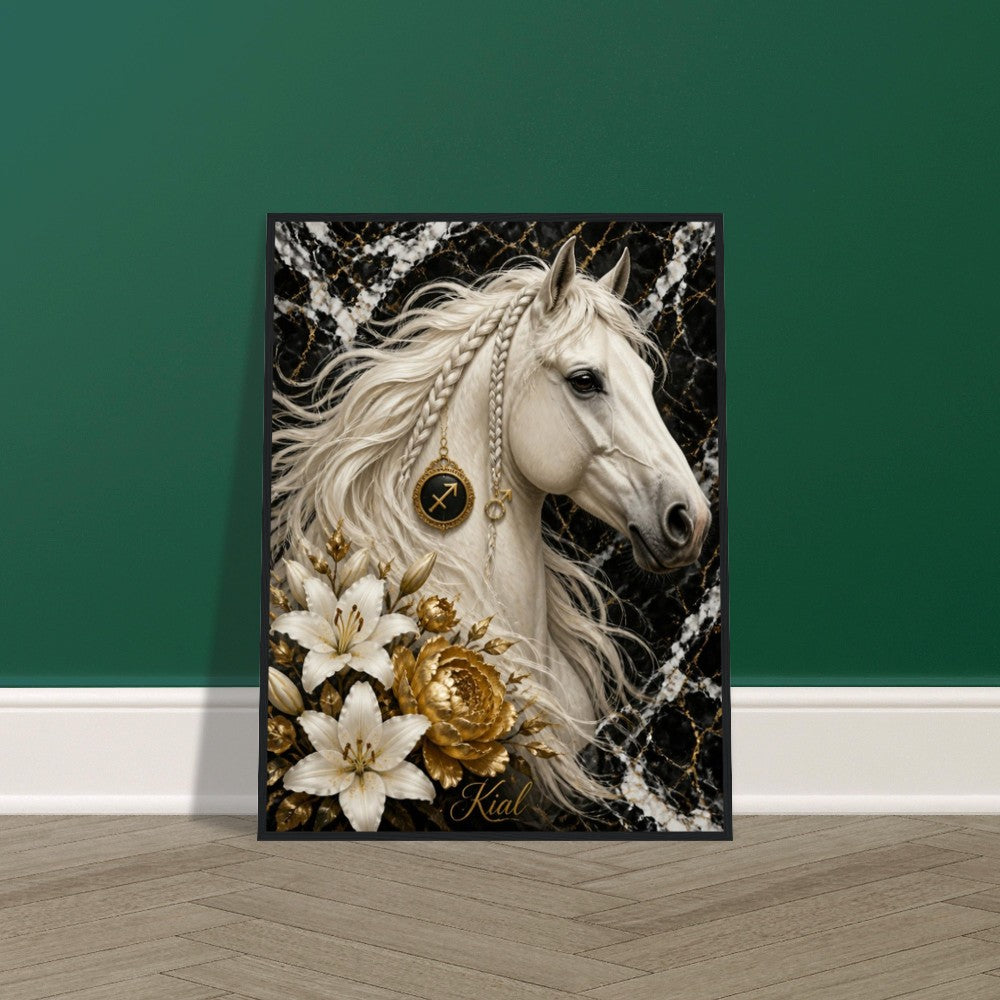 Sagittarius Zodiac Horse Poster, Gold Wall Art, Zodiac Gift for Him, Danish Art Studio