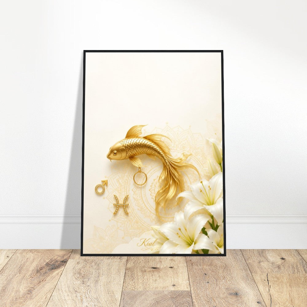 Pisces Zodiac Koi Poster, Gold Wall Art, Astrology Canvas, Koi Portrait, Zodiac Gift for Him, Danish Art Studio