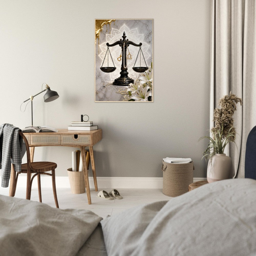 Libra Zodiac Scales Poster, Gold Wall Art, Astrology Canvas, Scales Portrait, Zodiac Gift for Him, Danish Art Studio