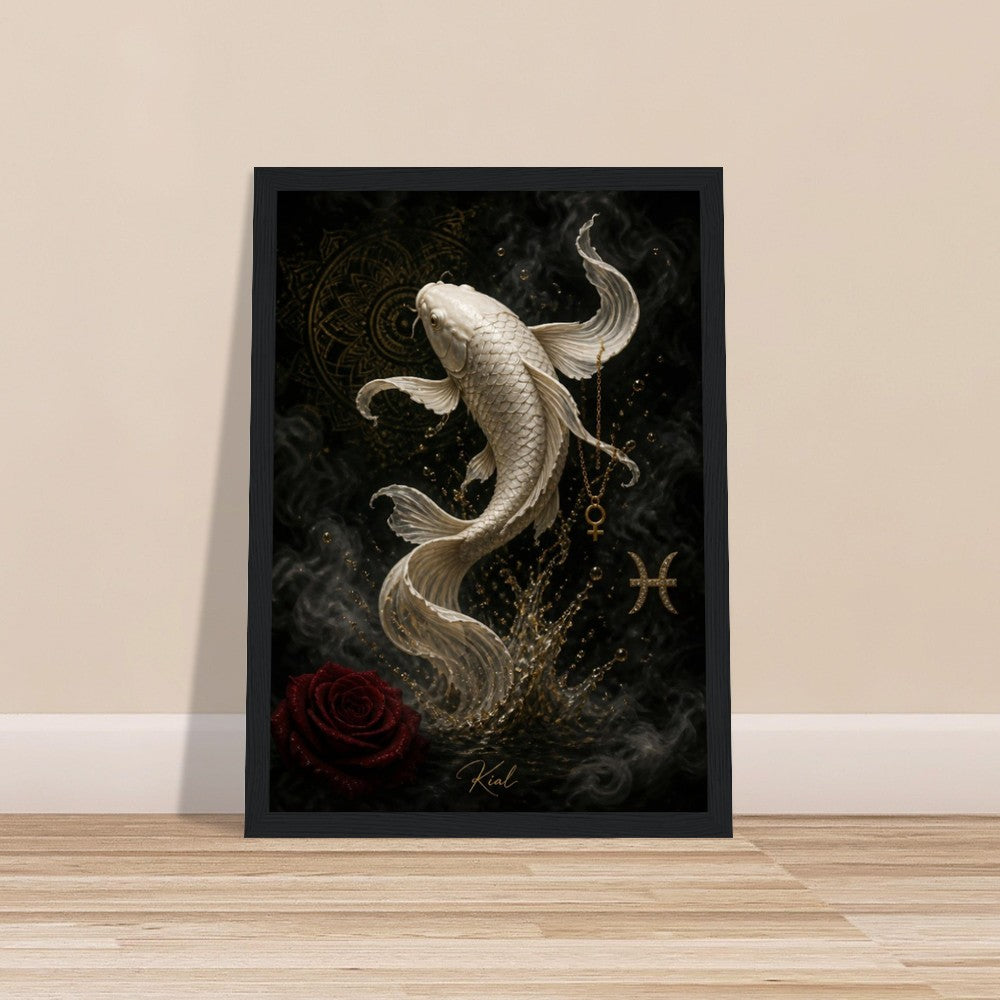 Pisces Zodiac Koi Poster, Gold Wall Art, Astrology Canvas, Koi Portrait, Zodiac Gift for Her, Danish Art Studio