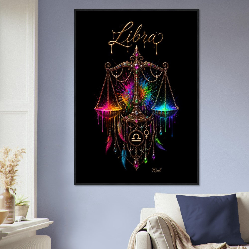 Libra Neon Zodiac Scales Poster, Colorful Wall Art, Artistic Astrology Canvas, Zodiac Gift for Her, Danish Art Studio