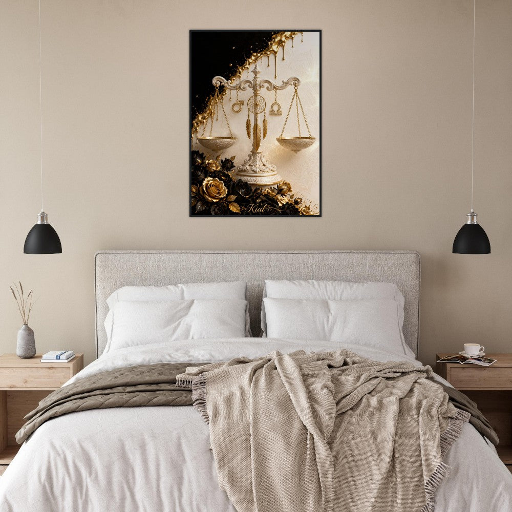Libra Zodiac Scales Poster, Gold Wall Art, Astrology Canvas, Scales Portrait, Zodiac Gift for Him, Danish Art Studio