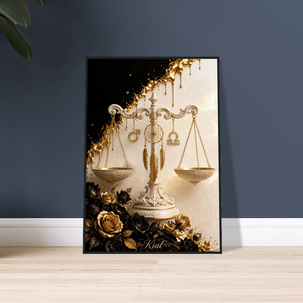 Libra Zodiac Scales Poster, Gold Wall Art, Astrology Canvas, Scales Portrait, Zodiac Gift for Him, Danish Art Studio