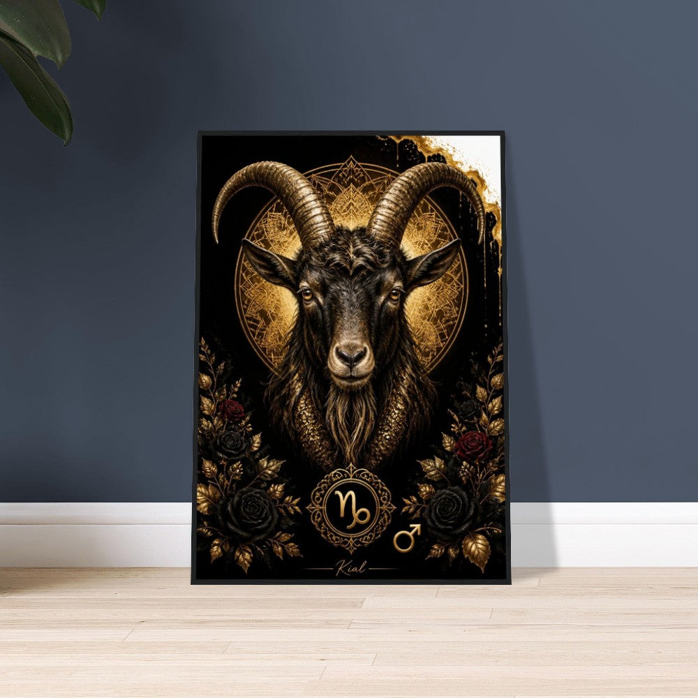 Capricorn Zodiac Goat Poster, Gold Wall Art, Astrology Canvas, Goat Portrait, Zodiac Gift for Him, Danish Art Studio