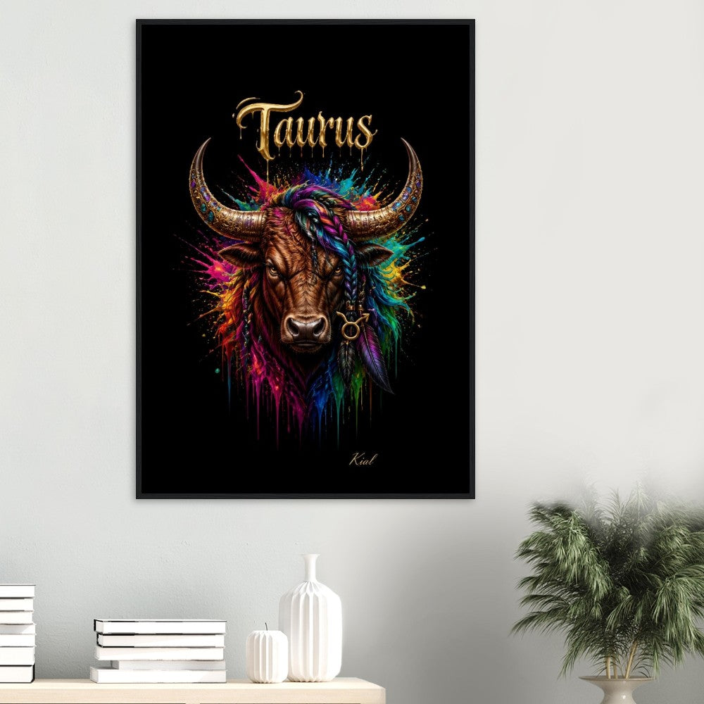 Taurus Neon Zodiac Bull Poster, Colorful Wall Art, Artistic Astrology Canvas, Zodiac Gift for Him, Danish Art Studio