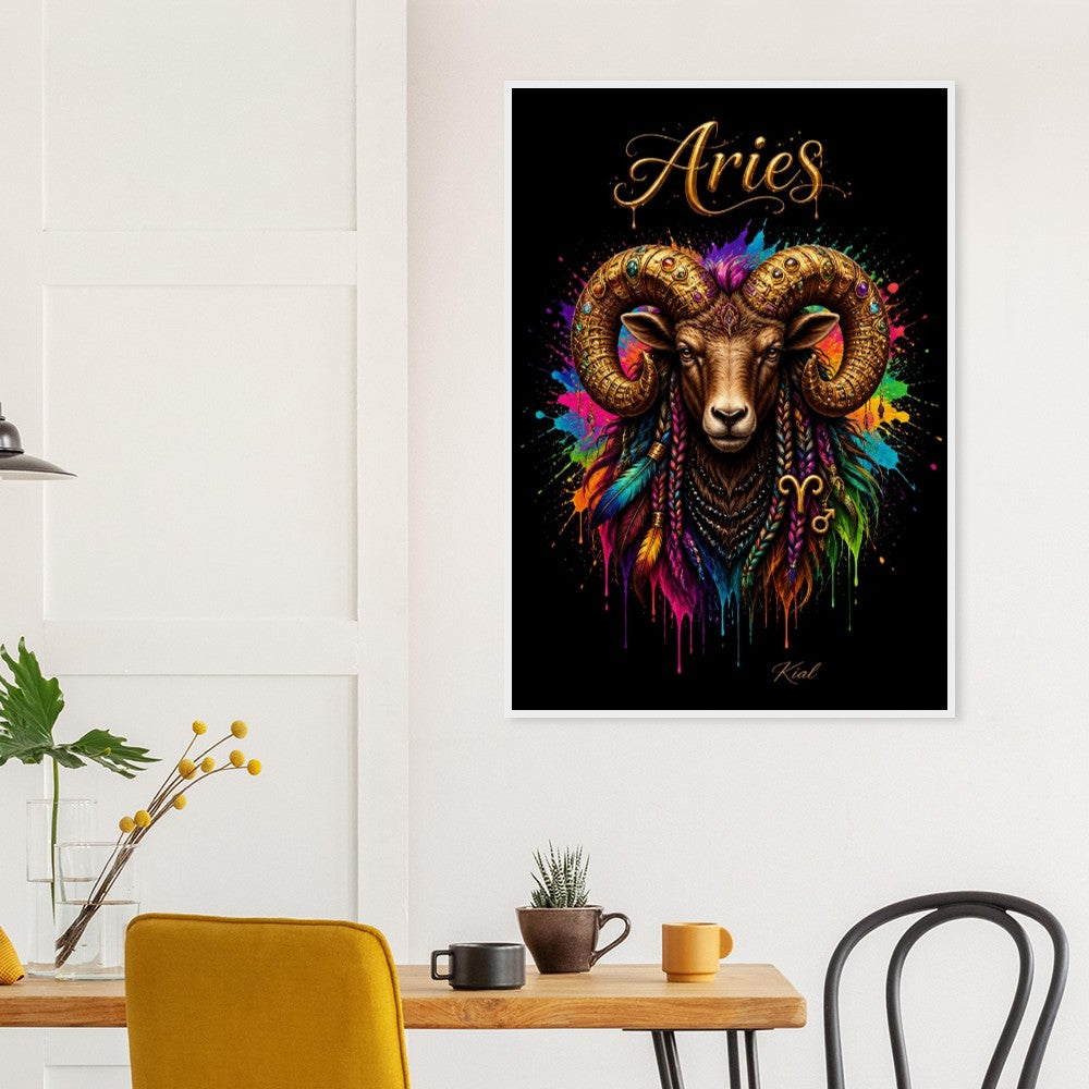 Widder Neon Tierkreis Poster, Bunte Wandkunst, Künstlerische Astrologie Leinwand, Tierkreis Geschenk für Ihn, Danish Art Studio