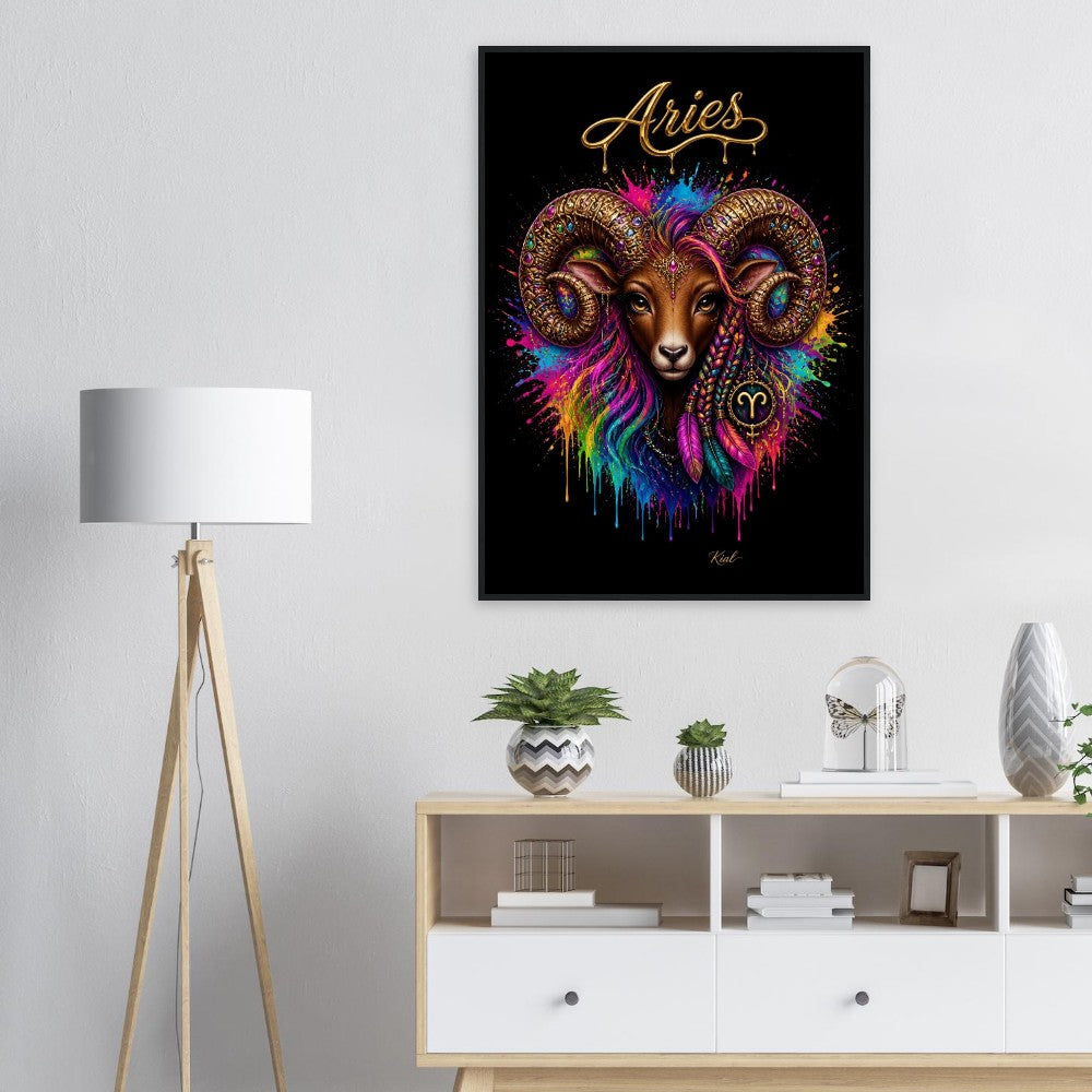 Aries Neon Tierkreis Widder Poster, Farbenfrohe Wandkunst, Künstlerische Astrologie Leinwand, Tierkreis Geschenk für Sie, Dänisches Kunststudio