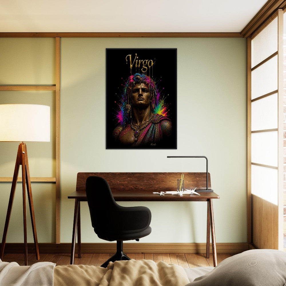 Virgo Neon Zodiac Maiden Poster, Colorful Wall Art, Artistic Astrology Canvas, Zodiac Gift for Him, Danish Art Studio