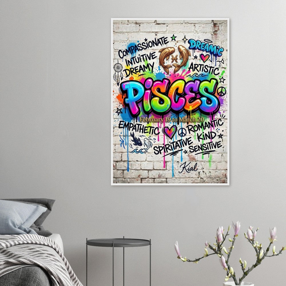 Pisces Neon Graffiti Zodiac Poster, Colorful Street Art, Zodiac Gift for Her, Danish Art Studio