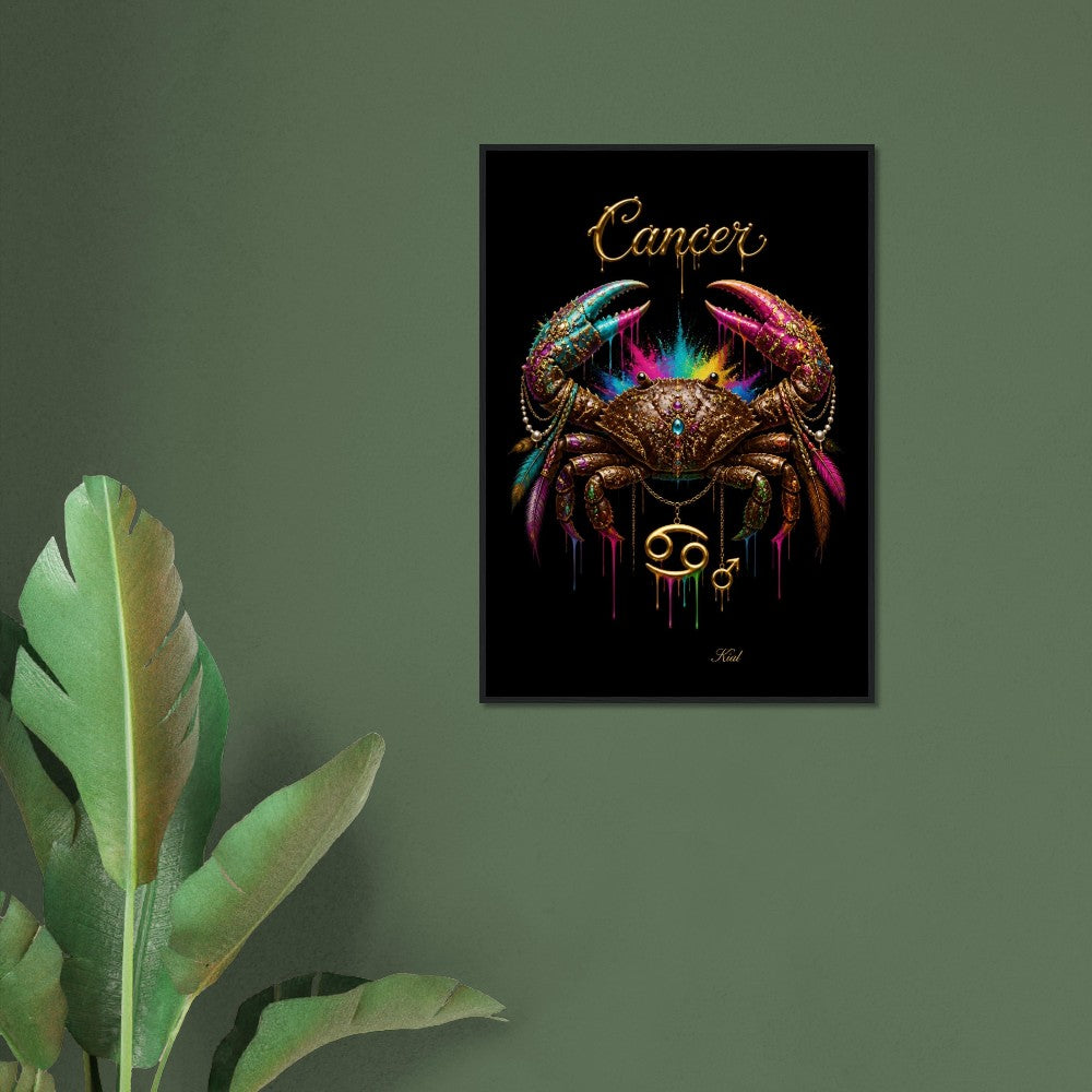 Krebs Neon Sternzeichen Krabbe Poster, Bunte Wandkunst, Künstlerische Astrologie Leinwand, Sternzeichen Geschenk für Ihn, Dänisches Kunststudio