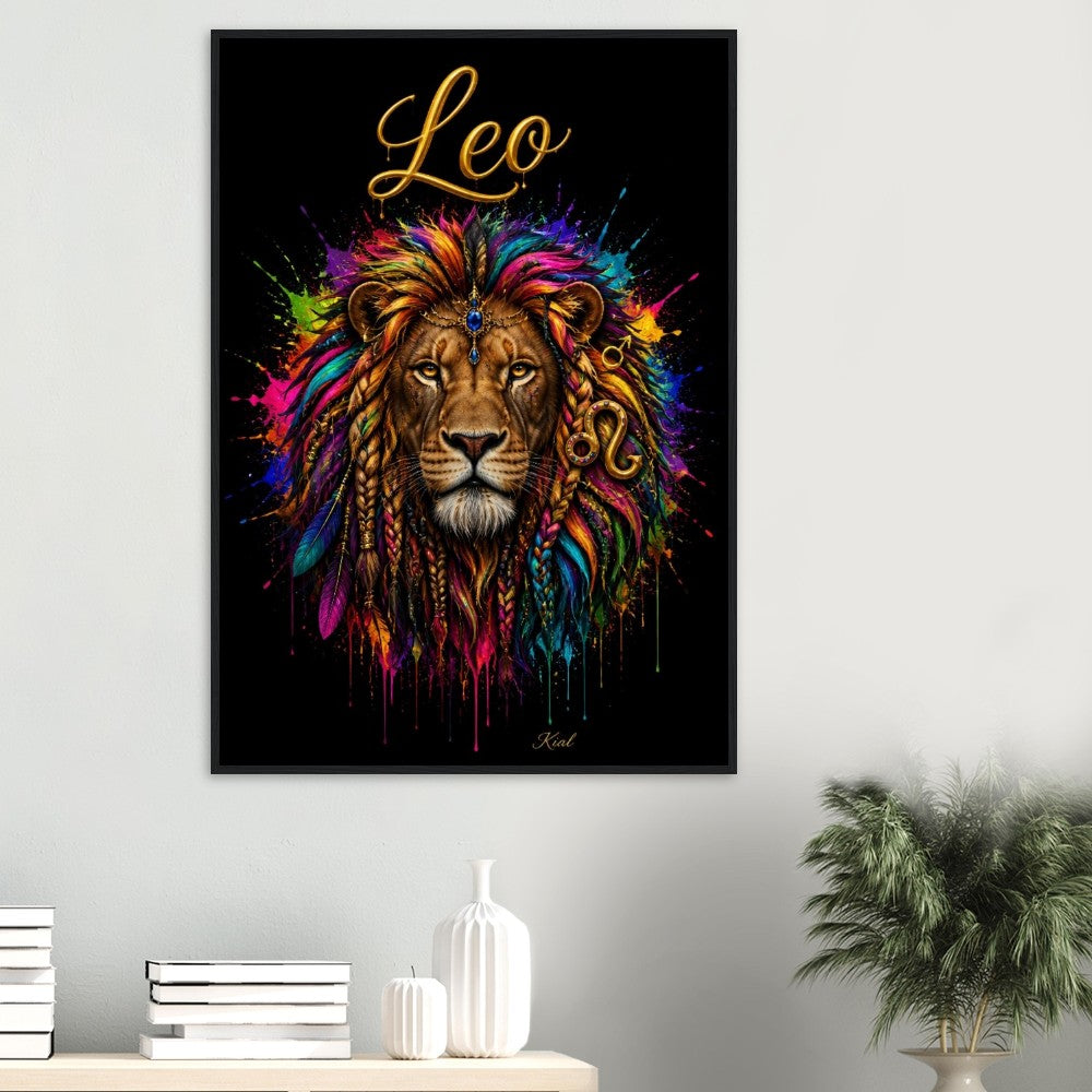 Leo Neon Zodiac Lion Poster, Colorful Wall Art, Artistic Astrology Canvas, Zodiac Gift for Him, Danish Art Studio