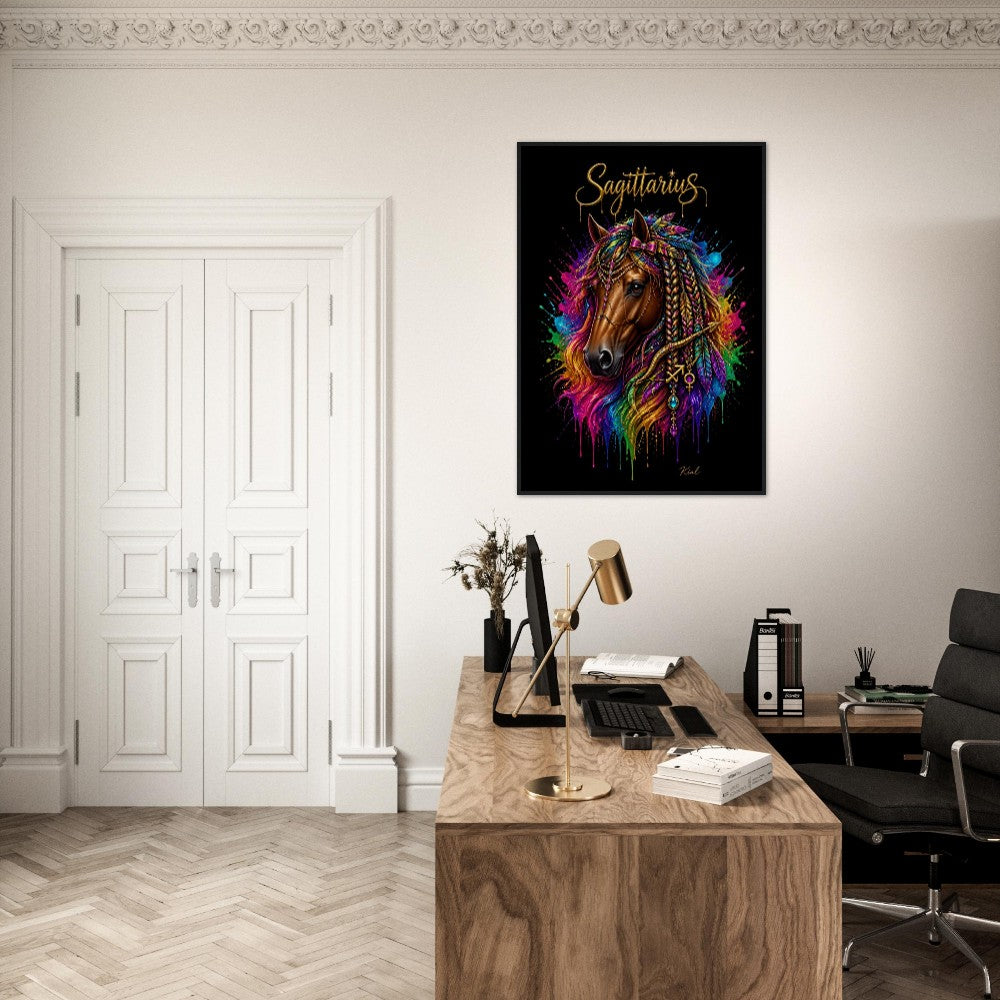 Sagittarius Neon Zodiac Horse Poster, Colorful Wall Art, Zodiac Gift for Her, Danish Art Studio