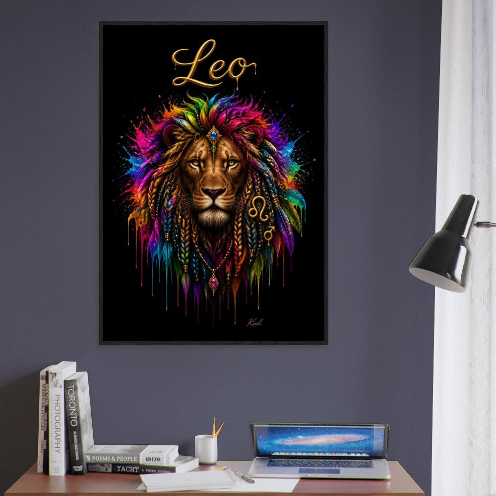 Leo Neon Zodiac Lion Poster, Colorful Wall Art, Artistic Astrology Canvas, Zodiac Gift for Him, Danish Art Studio