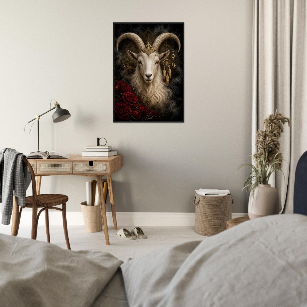 Capricorn Zodiac Goat Poster, Gold Wall Art, Astrology Canvas, Goat Portrait, Zodiac Gift for Her, Danish Art Studio