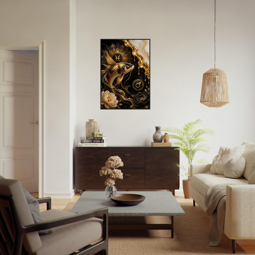 Pisces Zodiac Koi Poster, Gold Wall Art, Astrology Canvas, Koi Portrait, Zodiac Gift for Him, Danish Art Studio