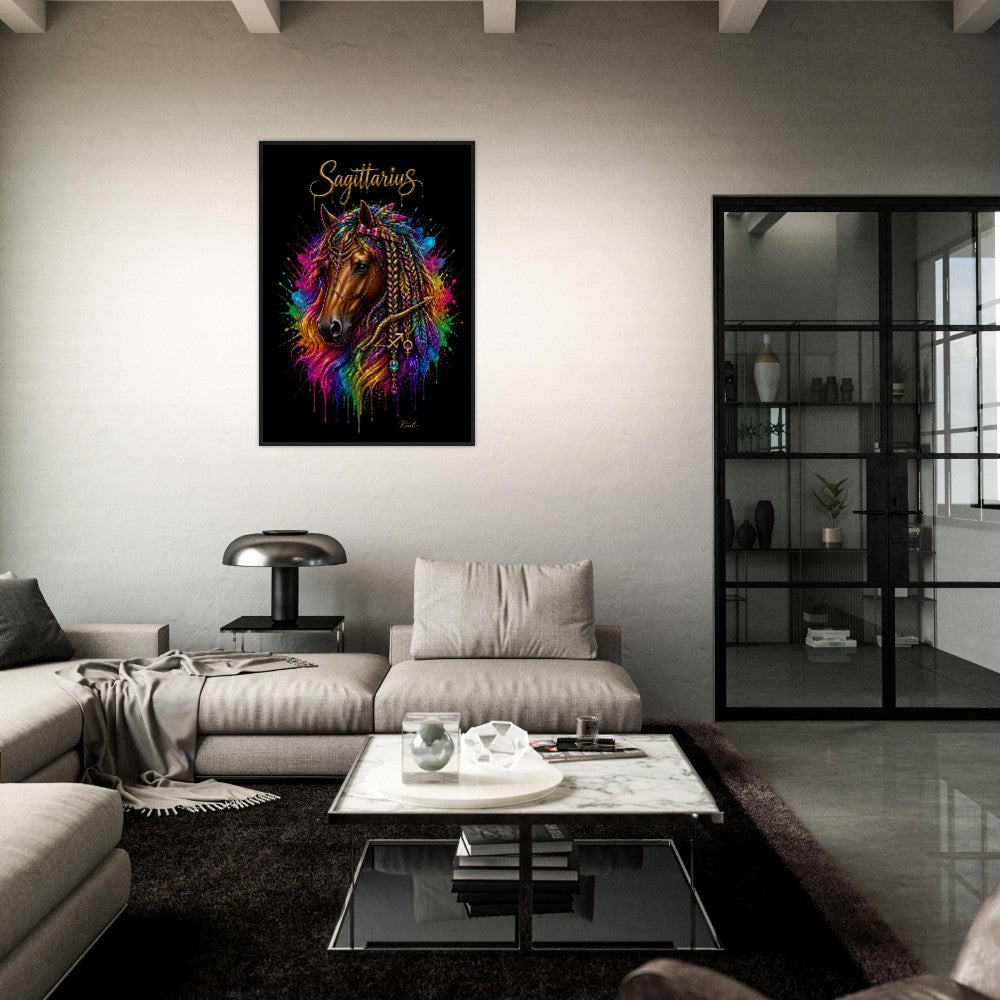 Sagittarius Neon Zodiac Horse Poster, Colorful Wall Art, Zodiac Gift for Her, Danish Art Studio