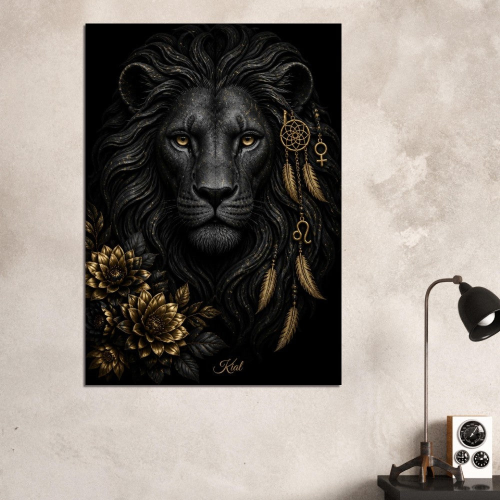Leo Zodiac Lion Poster, Gold Wall Art, Astrology Canvas, Lion Portrait, Zodiac Gift for Her, Danish Art Studio
