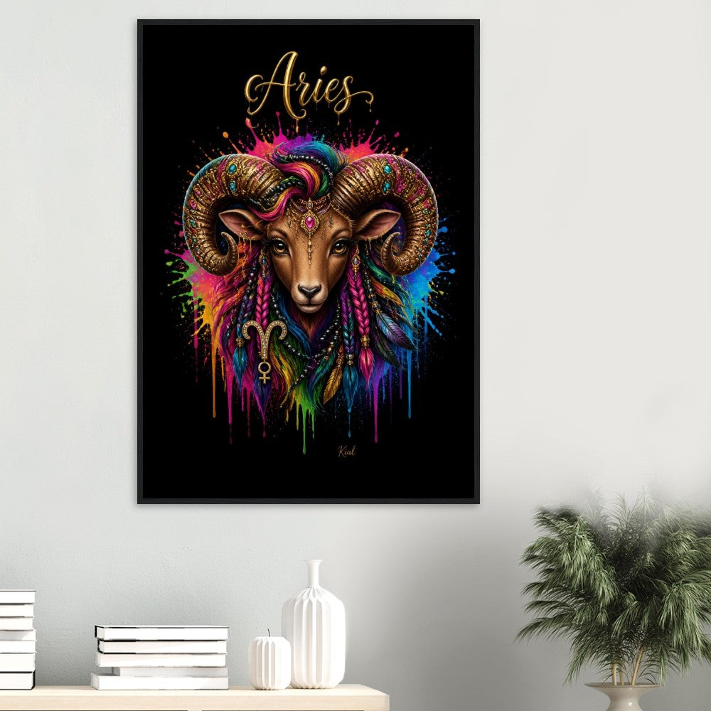 Vædderen Neon Stjernetegn Vædder Plakat, Farverig Vægkunst, Kunstnerisk Astrologi Lærred, Stjernetegn Gave til Hende, Dansk Kunststudio