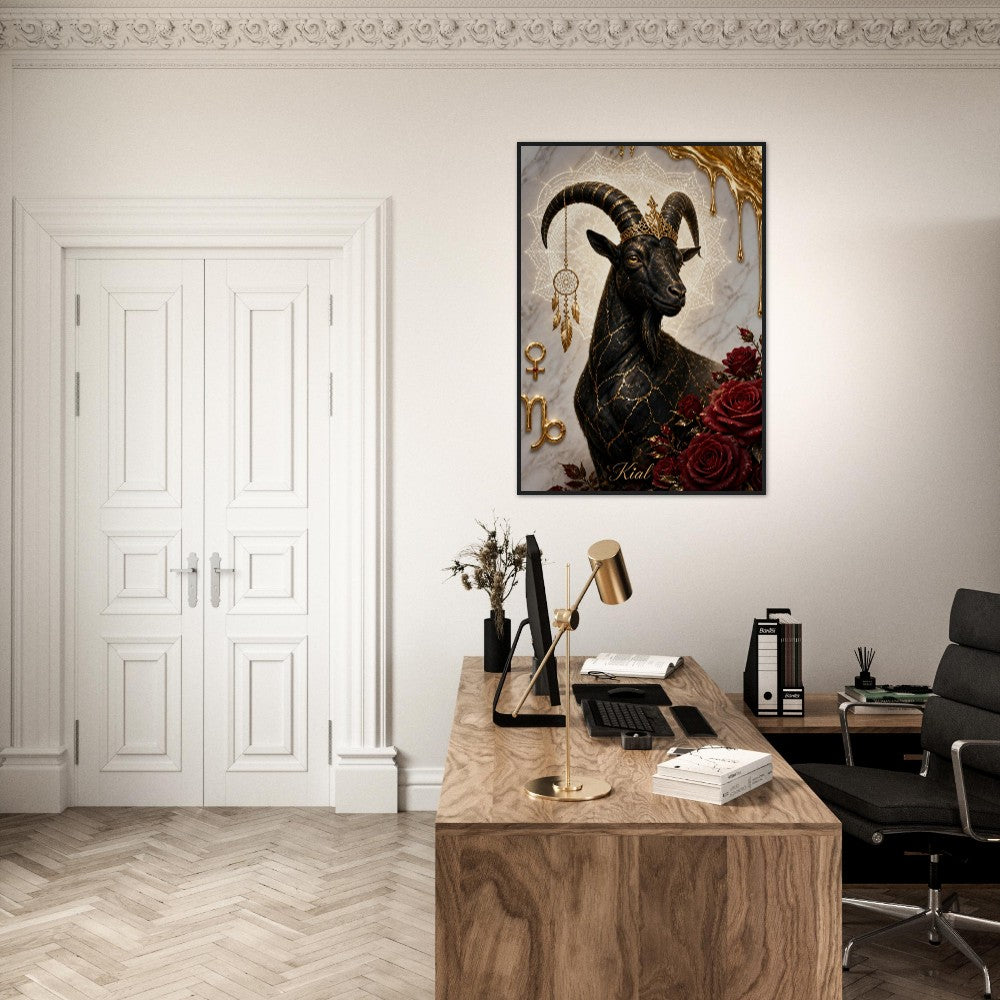 Capricorn Zodiac Goat Poster, Gold Wall Art, Astrology Canvas, Goat Portrait, Zodiac Gift for Her, Danish Art Studio