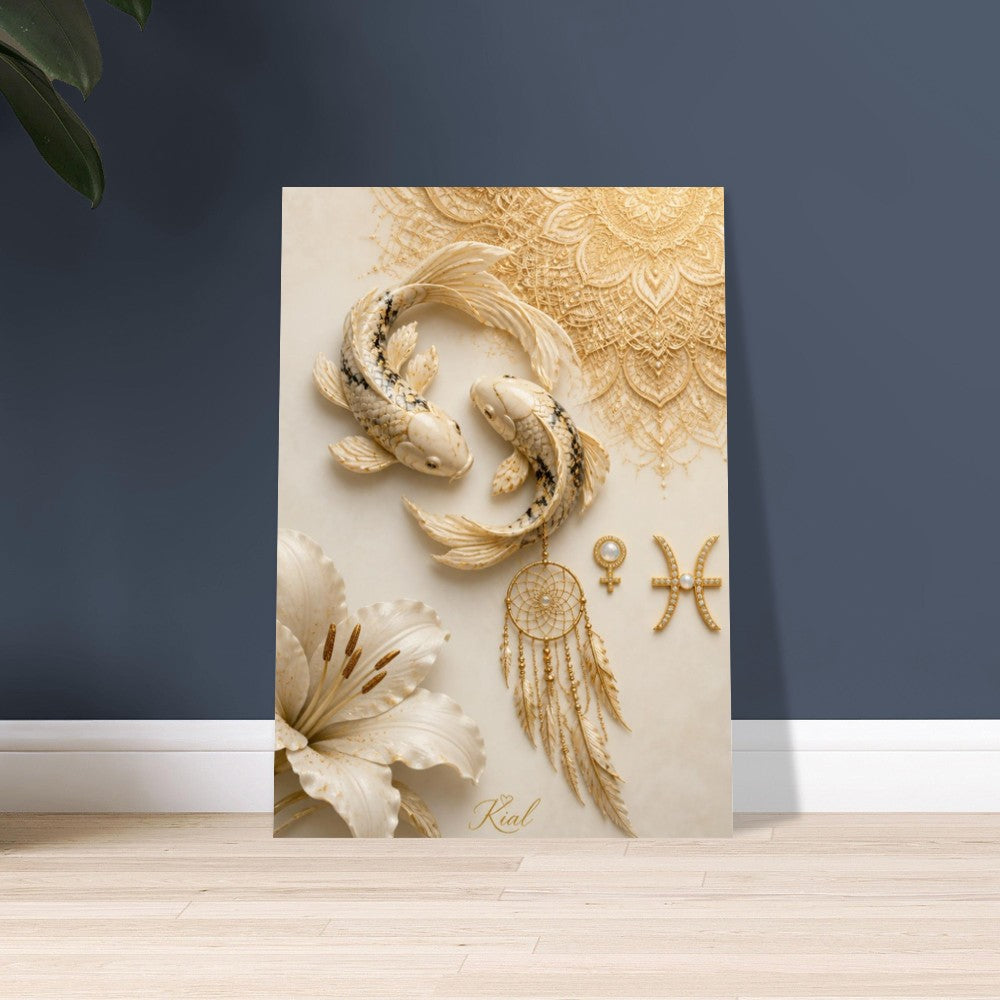 Pisces Zodiac Koi Poster, Gold Wall Art, Astrology Canvas, Koi Portrait, Zodiac Gift for Her, Danish Art Studio