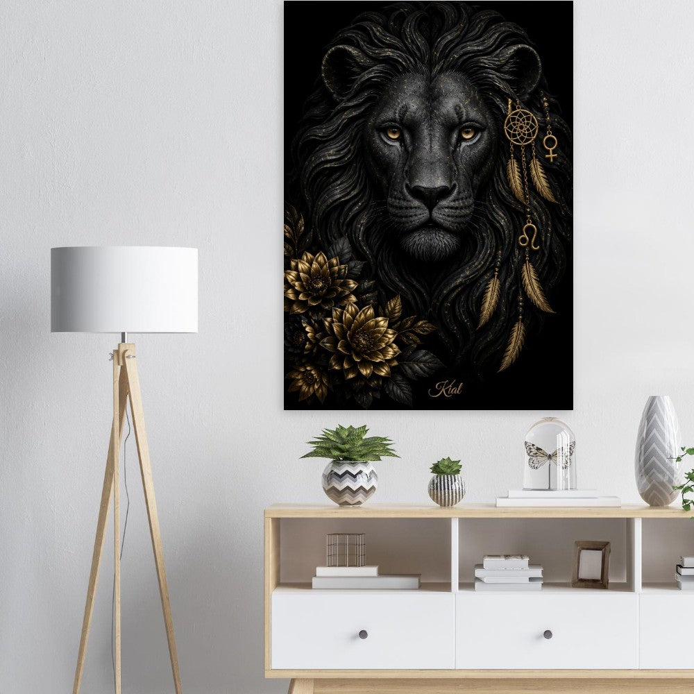 Leo Zodiac Lion Poster, Gold Wall Art, Astrology Canvas, Lion Portrait, Zodiac Gift for Her, Danish Art Studio