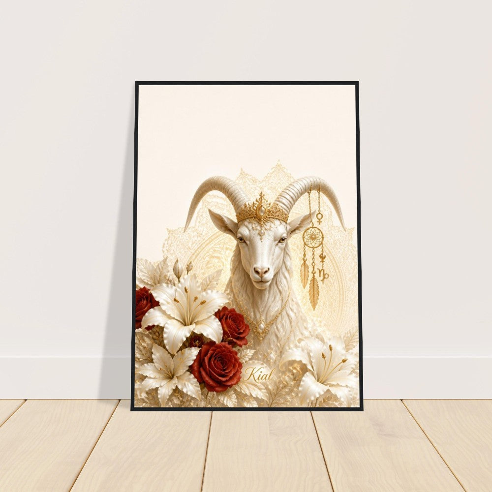 Capricorn Zodiac Goat Poster, Gold Wall Art, Astrology Canvas, Goat Portrait, Zodiac Gift for Her, Danish Art Studio