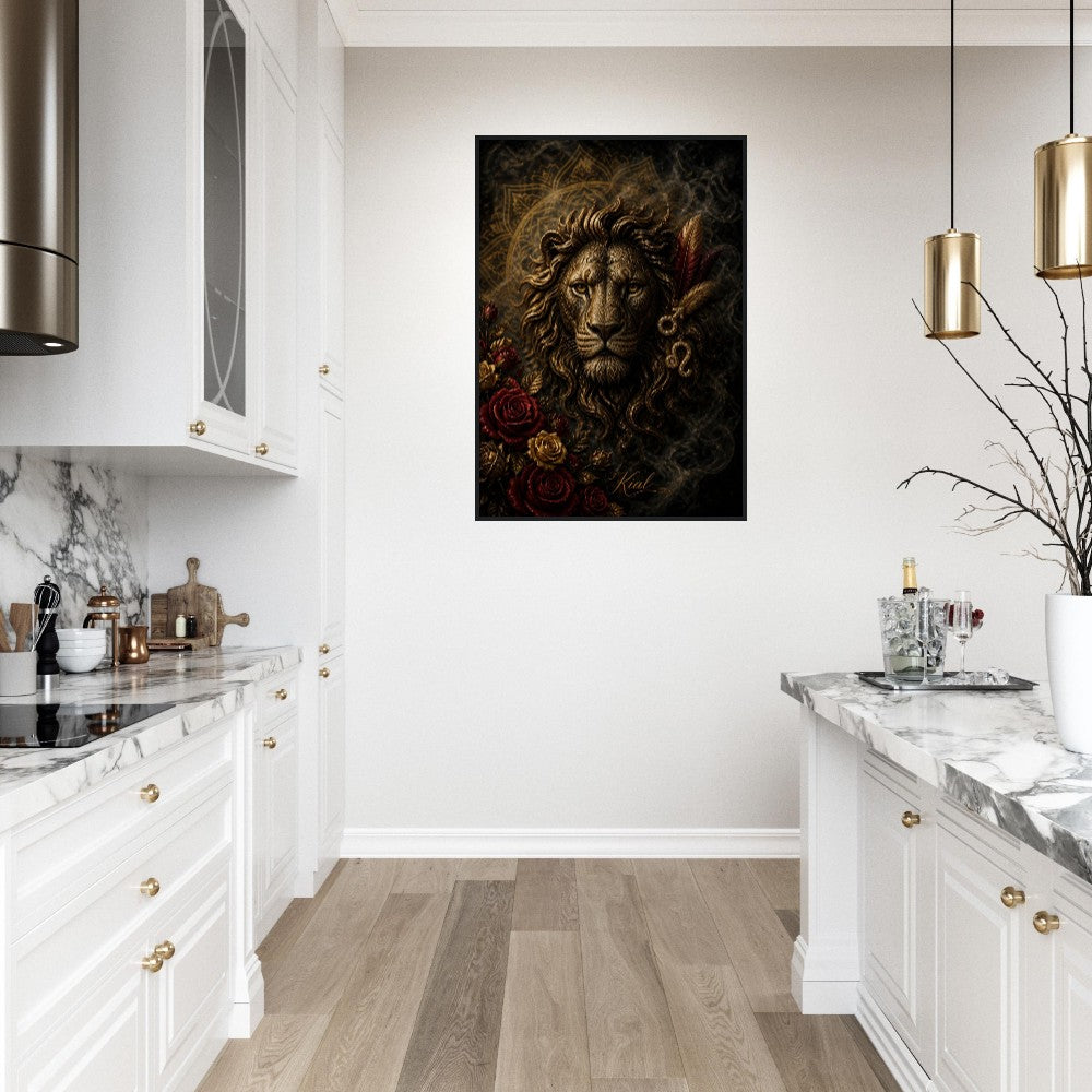 Leo Zodiac Lion Poster, Gold Wall Art, Astrology Canvas, Lion Portrait, Zodiac Gift for Him, Danish Art Studio