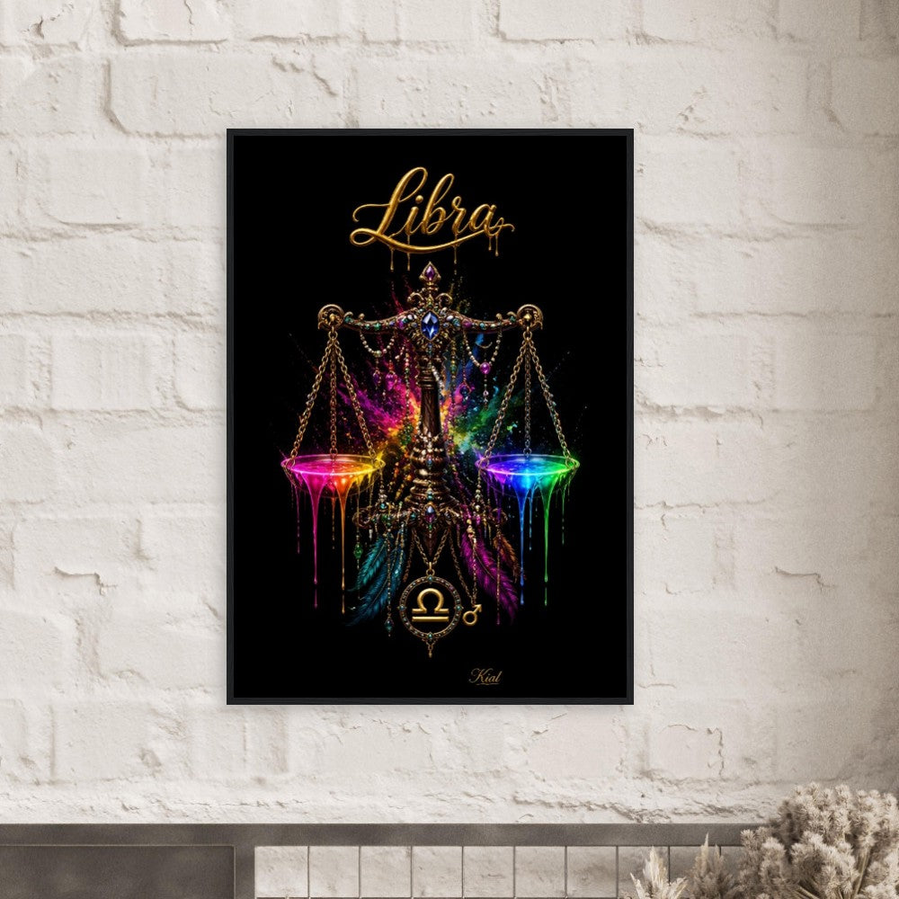 Libra Neon Zodiac Scales Poster, Colorful Wall Art, Artistic Astrology Canvas, Zodiac Gift for Him, Danish Art Studio