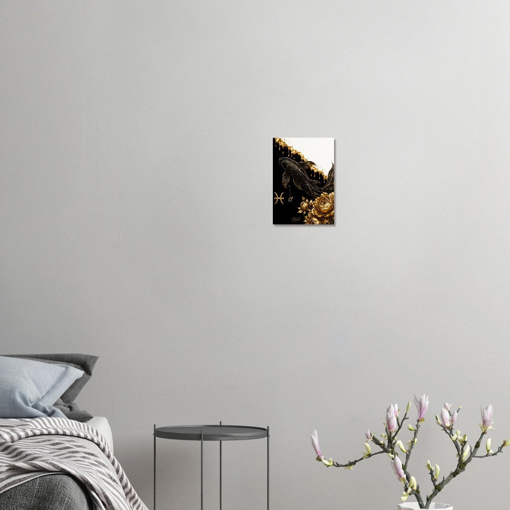 Pisces Zodiac Koi Poster, Gold Wall Art, Astrology Canvas, Koi Portrait, Zodiac Gift for Him, Danish Art Studio