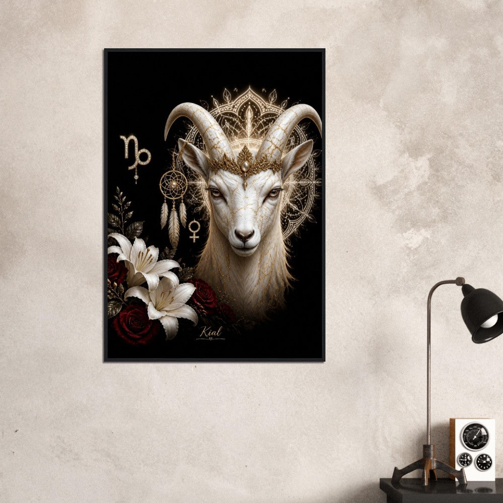 Capricorn Zodiac Goat Poster, Gold Wall Art, Astrology Canvas, Goat Portrait, Zodiac Gift for Her, Danish Art Studio