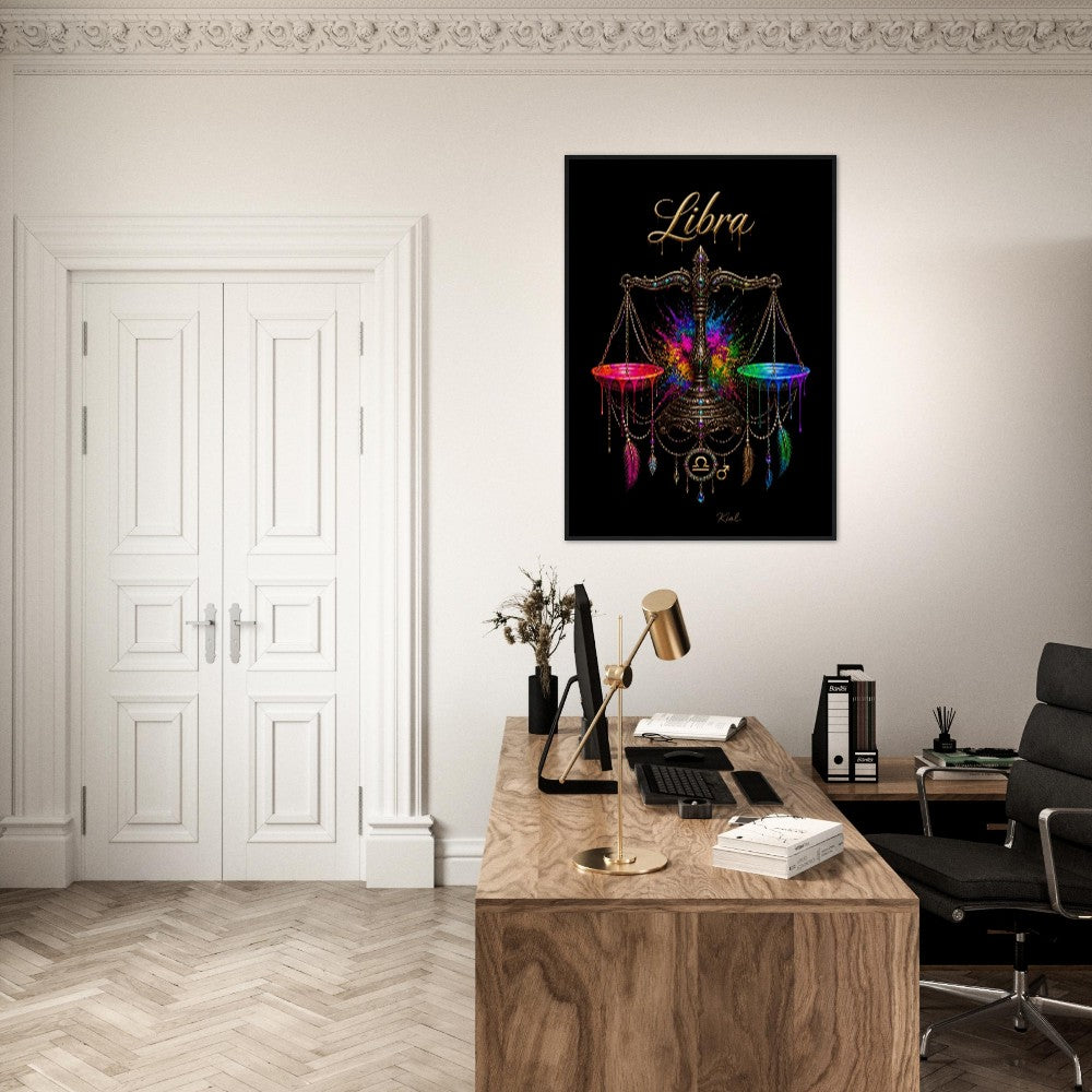 Libra Neon Zodiac Scales Poster, Colorful Wall Art, Artistic Astrology Canvas, Zodiac Gift for Him, Danish Art Studio