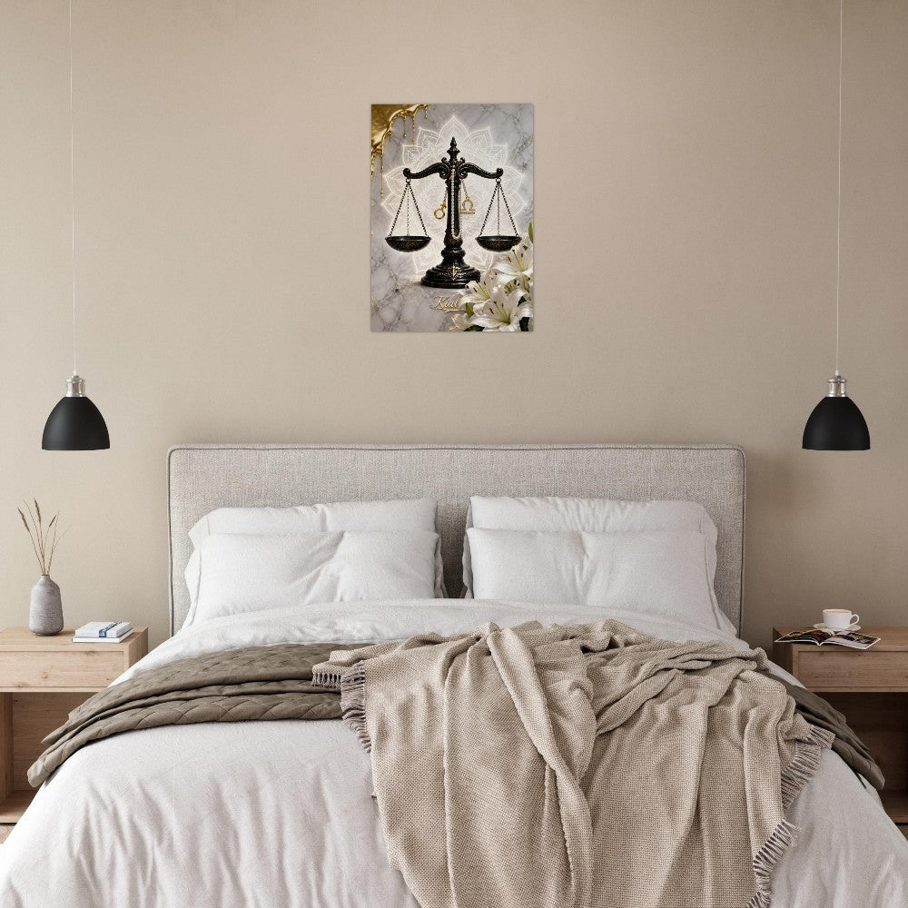 Libra Zodiac Scales Poster, Gold Wall Art, Astrology Canvas, Scales Portrait, Zodiac Gift for Him, Danish Art Studio