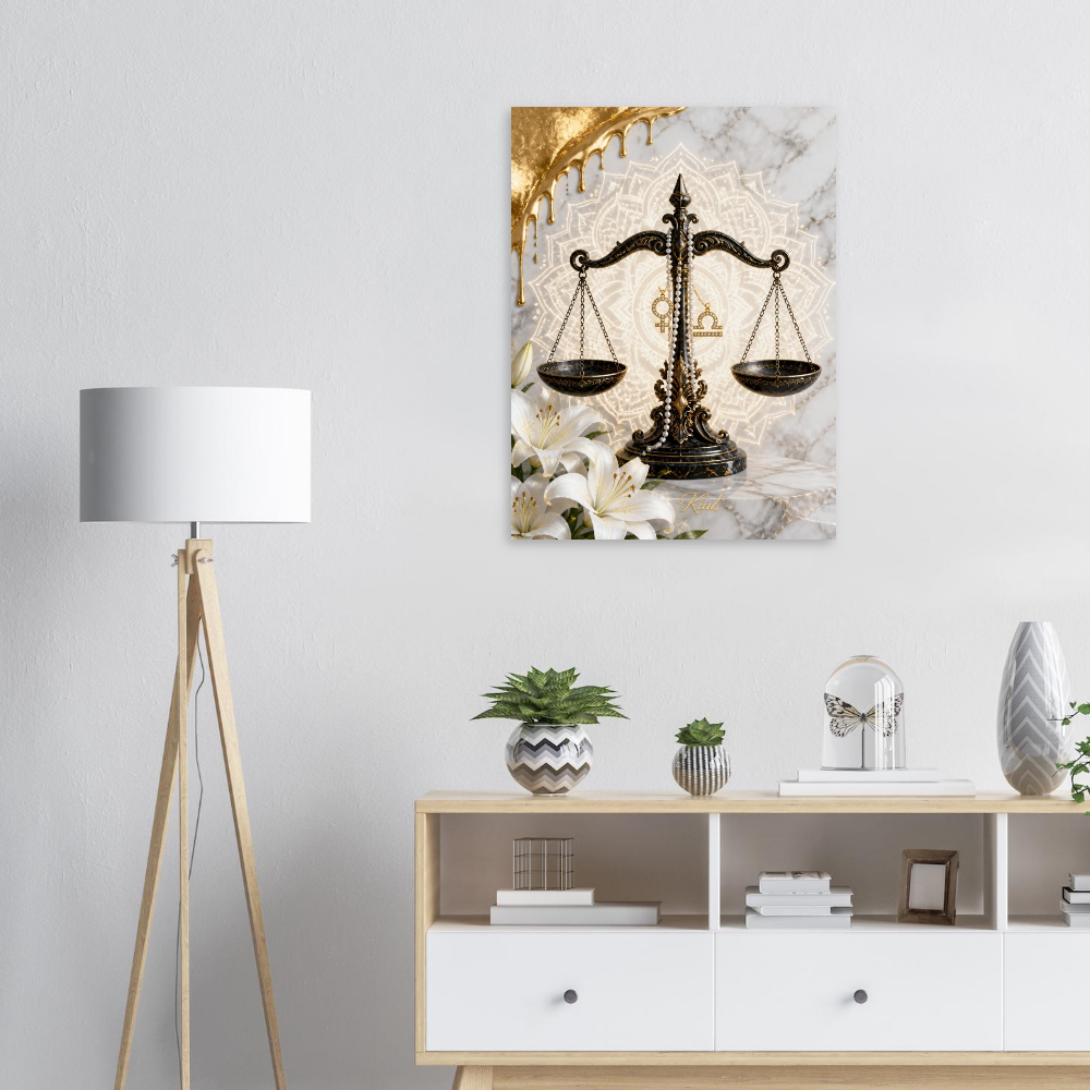 Libra Zodiac Scales Poster, Gold Wall Art, Astrology Canvas, Scales Portrait, Zodiac Gift for Her, Danish Art Studio