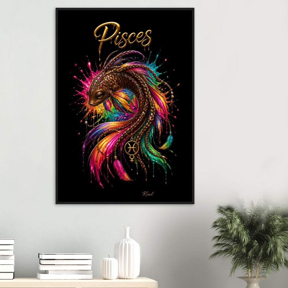 Pisces Neon Zodiac Koi Poster, Colorful Wall Art, Artistic Astrology Canvas, Zodiac Gift for Her, Danish Art Studio