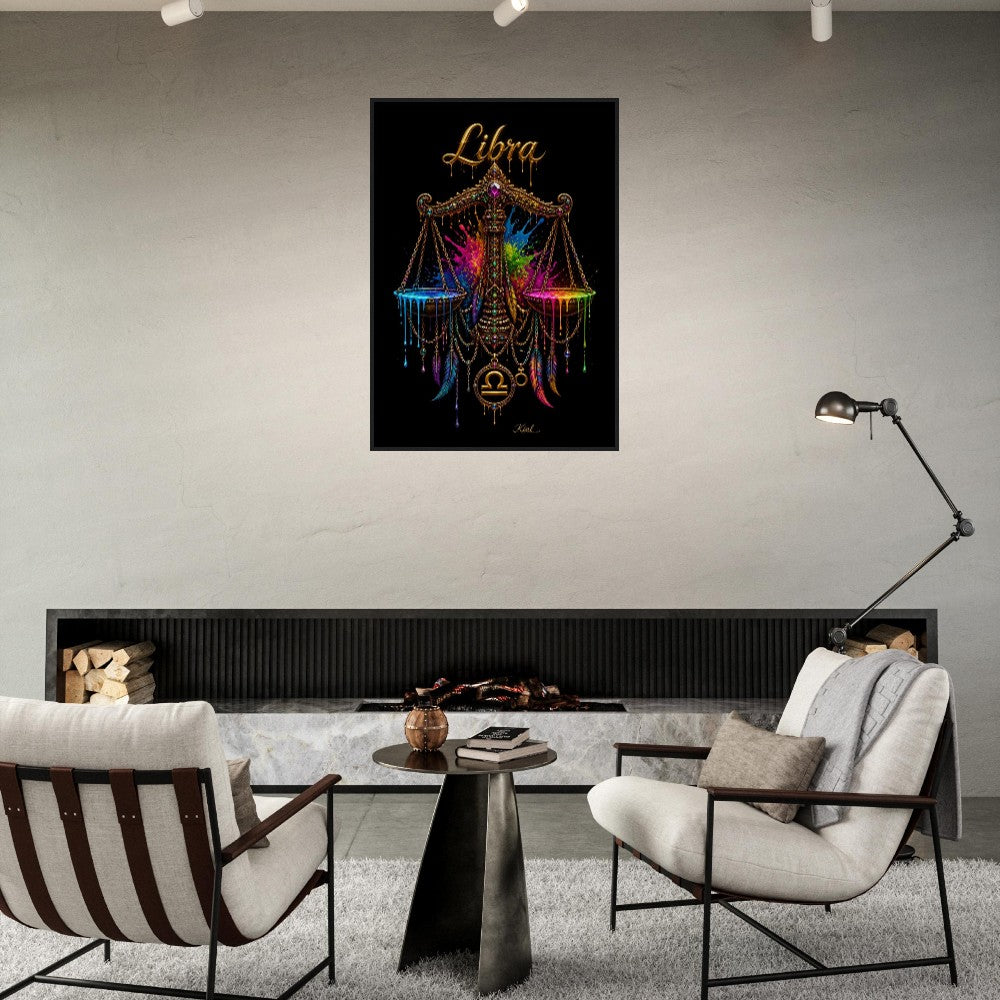 Libra Neon Zodiac Scales Poster, Colorful Wall Art, Artistic Astrology Canvas, Zodiac Gift for Him, Danish Art Studio