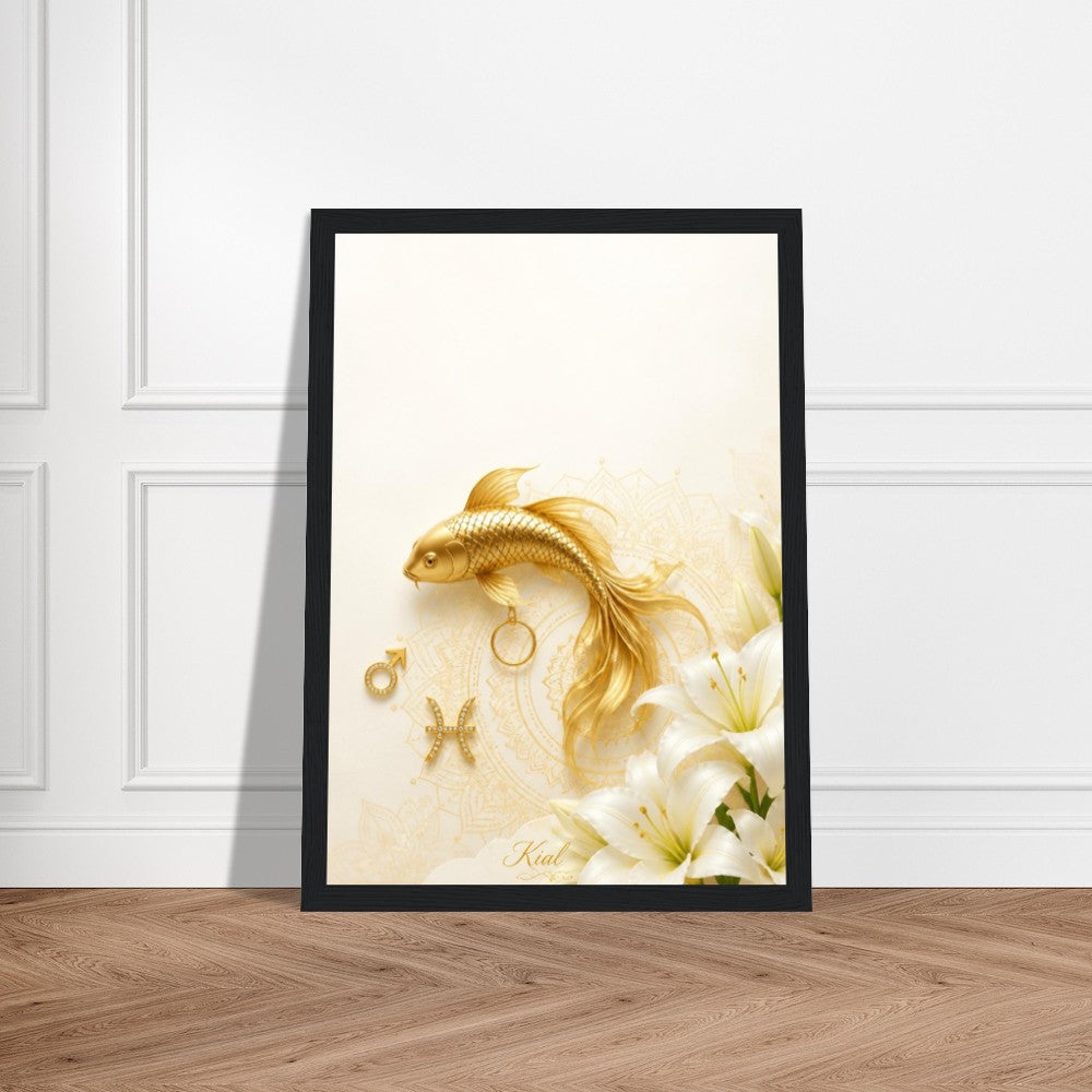 Pisces Zodiac Koi Poster, Gold Wall Art, Astrology Canvas, Koi Portrait, Zodiac Gift for Him, Danish Art Studio