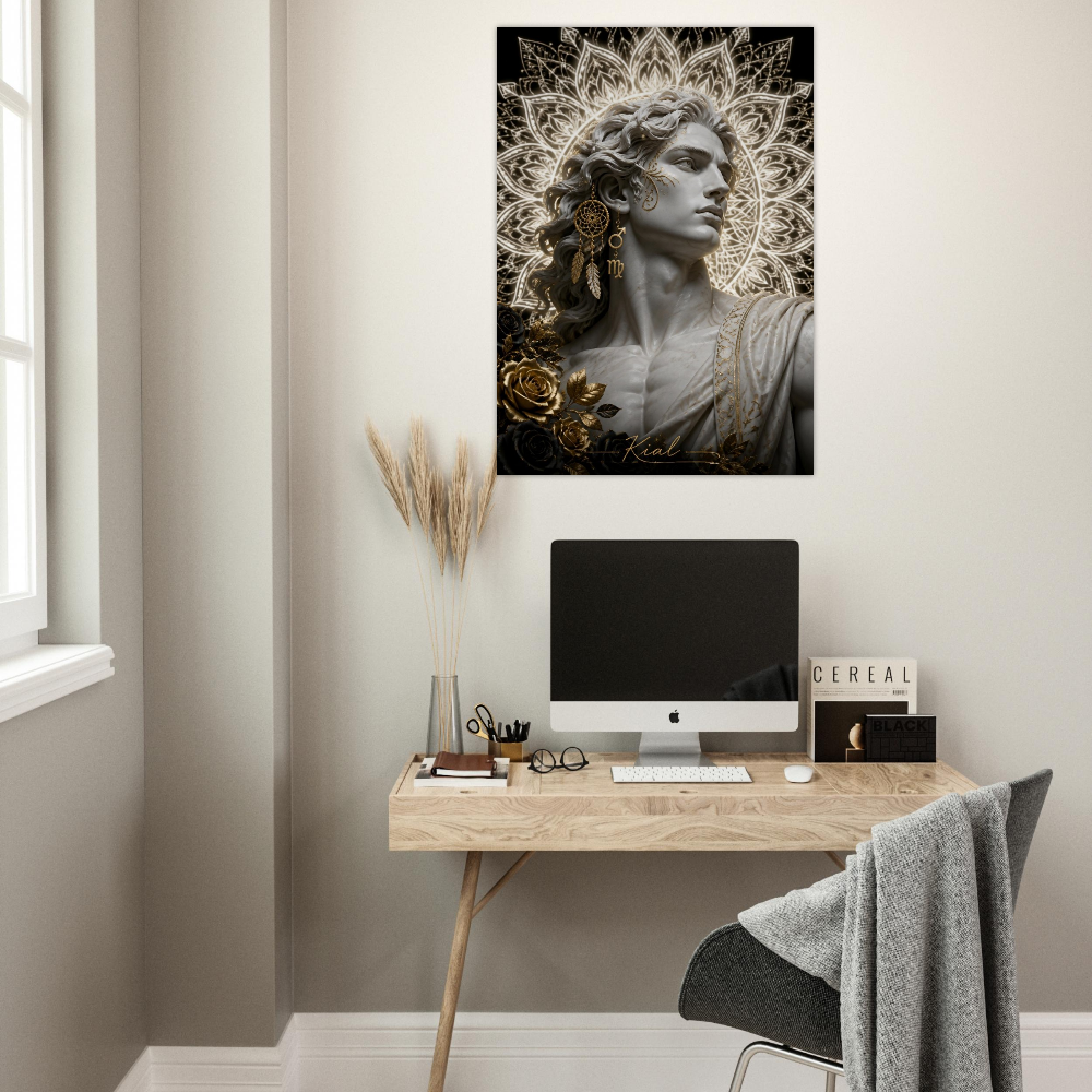 Virgo Zodiac Maiden Poster, Gold Wall Art, Astrology Canvas, Maiden Portrait, Zodiac Gift for Him, Danish Art Studio