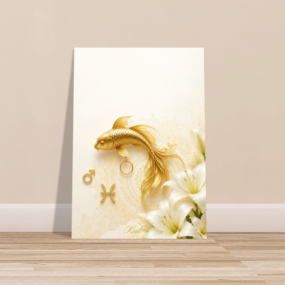Pisces Zodiac Koi Poster, Gold Wall Art, Astrology Canvas, Koi Portrait, Zodiac Gift for Him, Danish Art Studio
