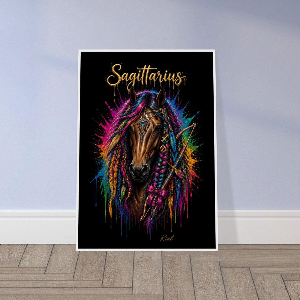 Sagittarius Neon Zodiac Horse Poster, Colorful Wall Art, Zodiac Gift for Him, Danish Art Studio