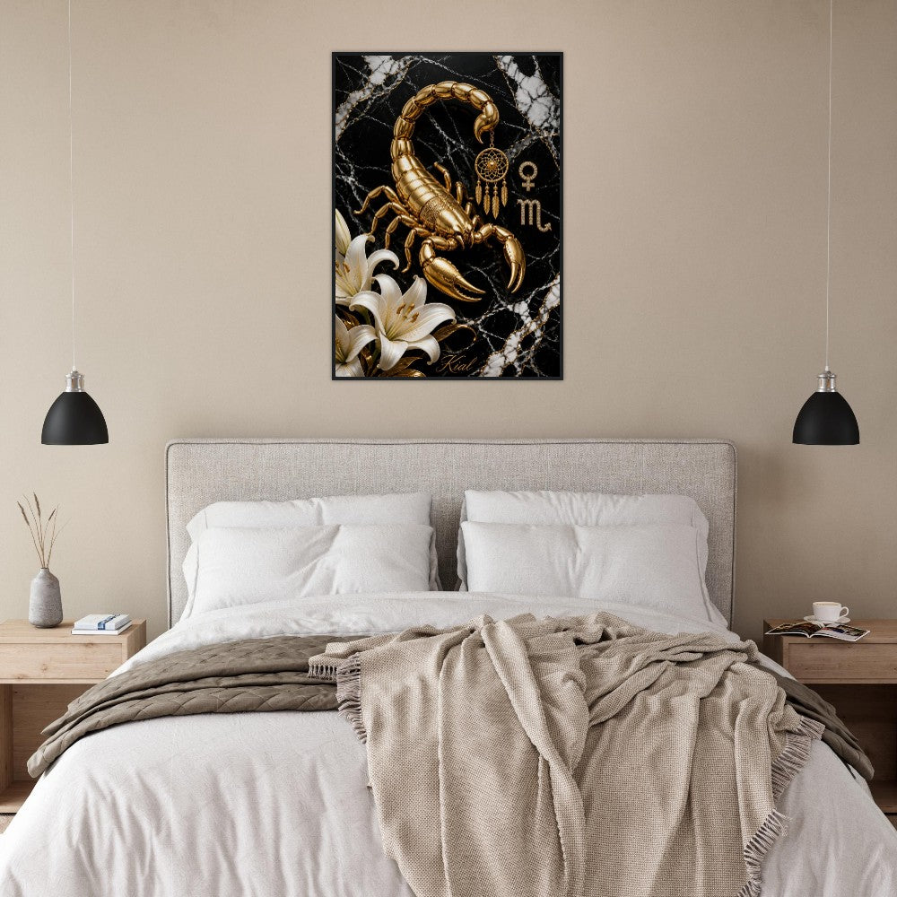 Scorpio Zodiac Scorpion Poster, Gold Wall Art, Zodiac Gift for Her, Danish Art Studio