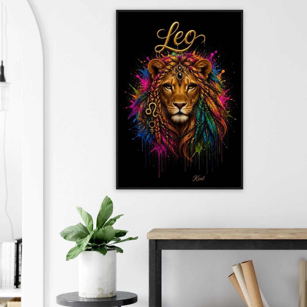Leo Neon Zodiac Löwen Poster, Bunte Wandkunst, Künstlerische Astrologie Leinwand, Tierkreisgeschenk für Sie, Dänisches Kunststudio