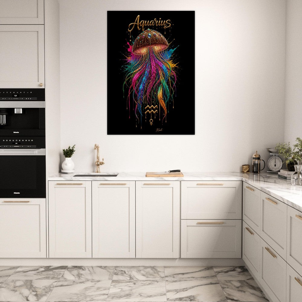 Vandmand Neon Stjernetegn Medusa Plakat, Farverig Vægkunst, Stjernetegnsgave til Hende, Danish Art Studio