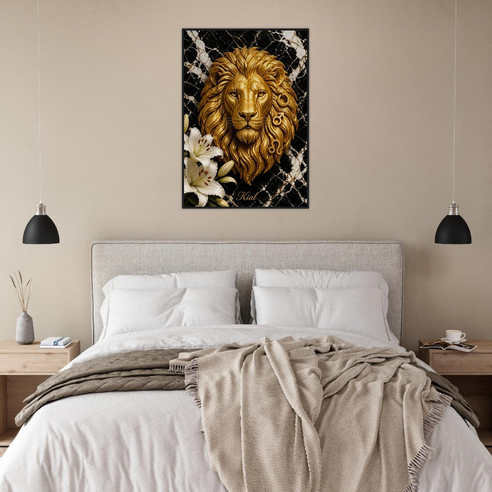 Leo Zodiac Lion Poster, Gold Wall Art, Astrology Canvas, Lion Portrait, Zodiac Gift for Him, Danish Art Studio