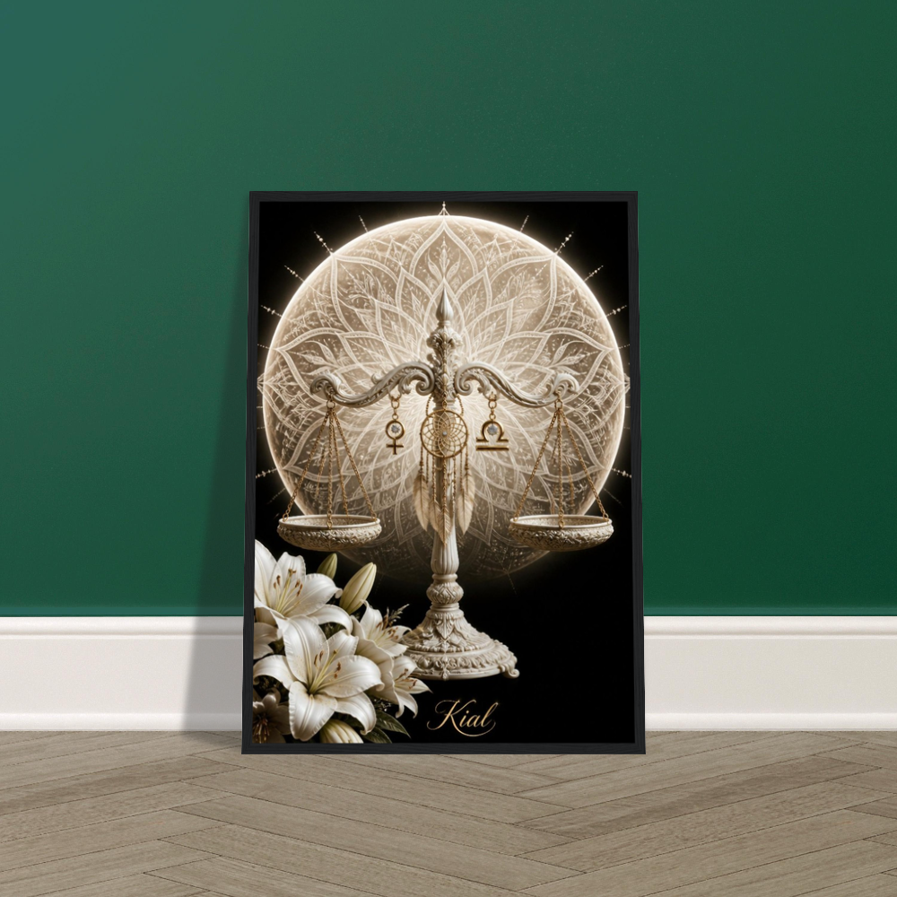 Libra Zodiac Scales Poster, Gold Wall Art, Astrology Canvas, Scales Portrait, Zodiac Gift for Her, Danish Art Studio