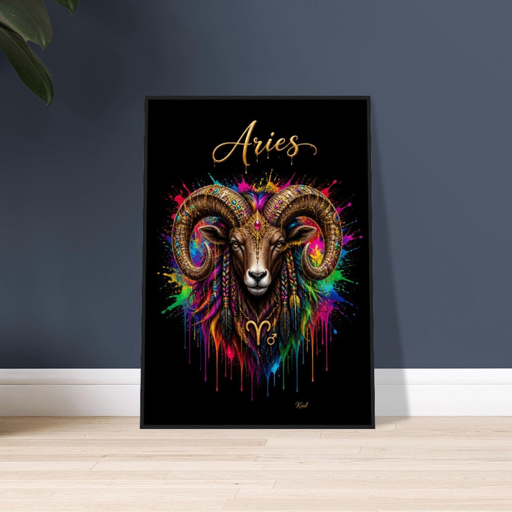 Vædderen Neon Stjernetegn Vædder Plakat, Farverig Vægkunst, Kunstnerisk Astrologi Lærred, Stjernetegnsgave til Ham, Dansk Kunststudie