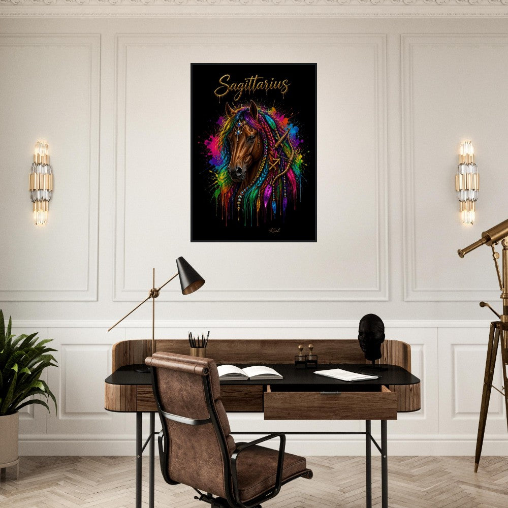 Sagittarius Neon Zodiac Horse Poster, Colorful Wall Art, Zodiac Gift for Him, Danish Art Studio