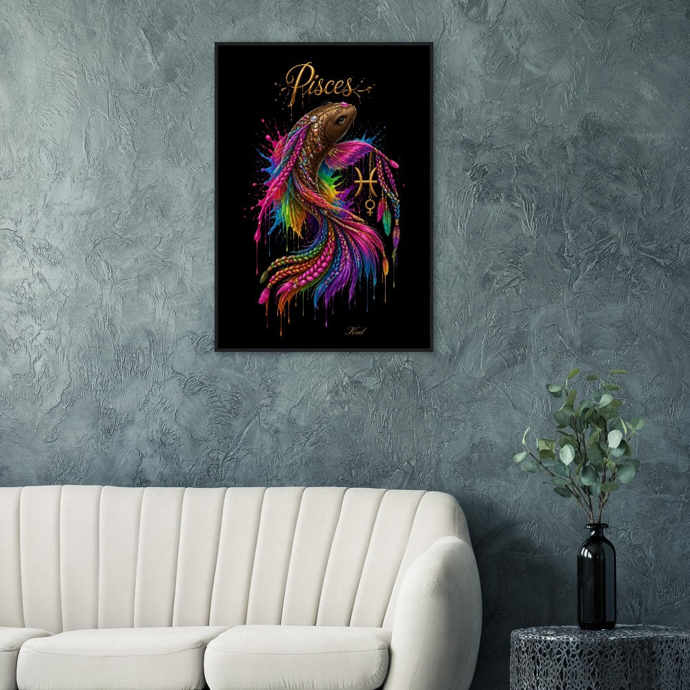 Pisces Neon Zodiac Koi Poster, Colorful Wall Art, Artistic Astrology Canvas, Zodiac Gift for Her, Danish Art Studio